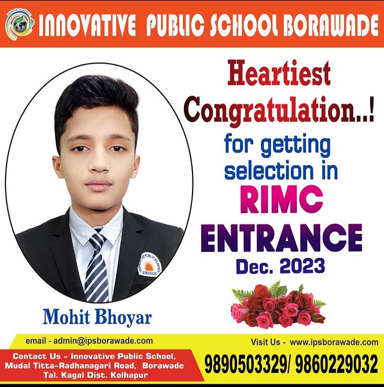 Mohit Bhoyar Selection in RIMC Entrance Dec 2023